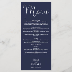 Navy Blue Calligraphy Script Wedding Menu
