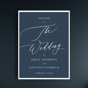 Navy Blue   Calligraphy Simple Wedding Welcome Poster