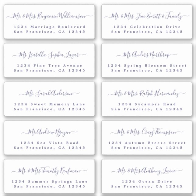 Navy Blue Calligraphy Wedding Guest Address Labels (Front)