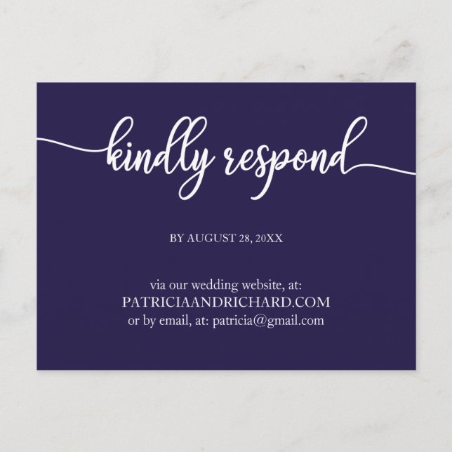Navy Blue Calligraphy Wedding Online RSVP Postcard (Front)