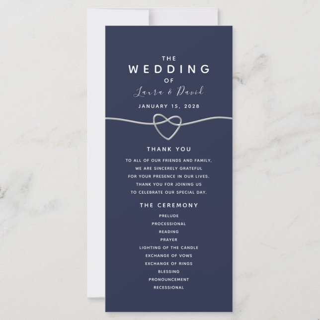 Navy Blue Calligraphy Wedding Program (Front)