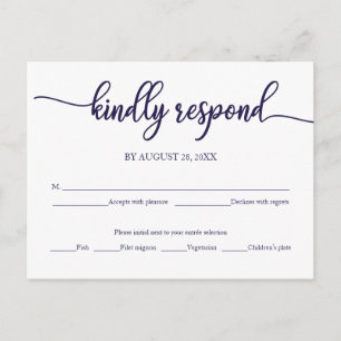 Navy Blue Calligraphy Wedding  RSVP Postcard