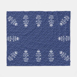 Navy Blue Camo Keep Calm And Your Text Fleece Blanket