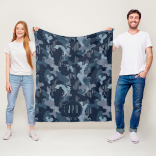 Navy Blue Camouflage 3 Monogram Military Pattern Fleece Blanket