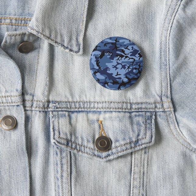 Navy Blue Camouflage, Military, Army 2 Inch Round Button (In Situ)