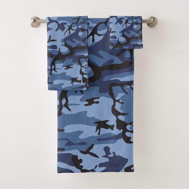 Navy Blue Camouflage, Military, Army Bath Towel Set (Insitu)