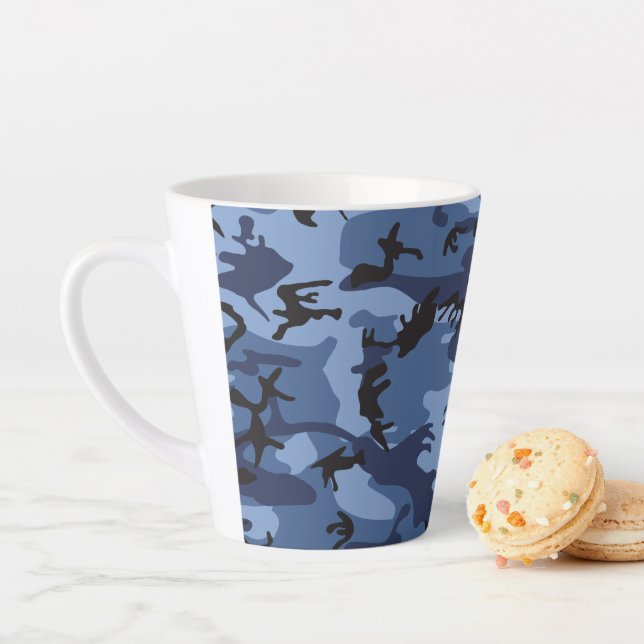 Navy Blue Camouflage, Military, Army Latte Mug (In Situ)