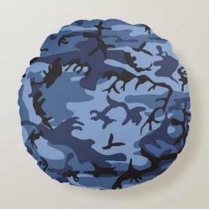 Navy Blue Camouflage, Military, Army Round Pillow