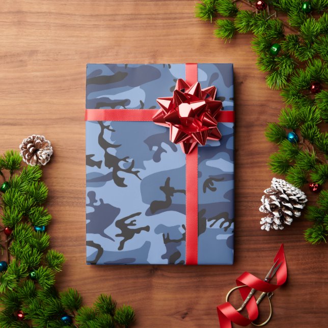 Navy Blue Camouflage, Military, Army Wrapping Paper (Holiday Gift)