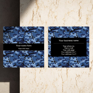 Navy Blue Camouflage, Military Pattern, Army Square Business Card