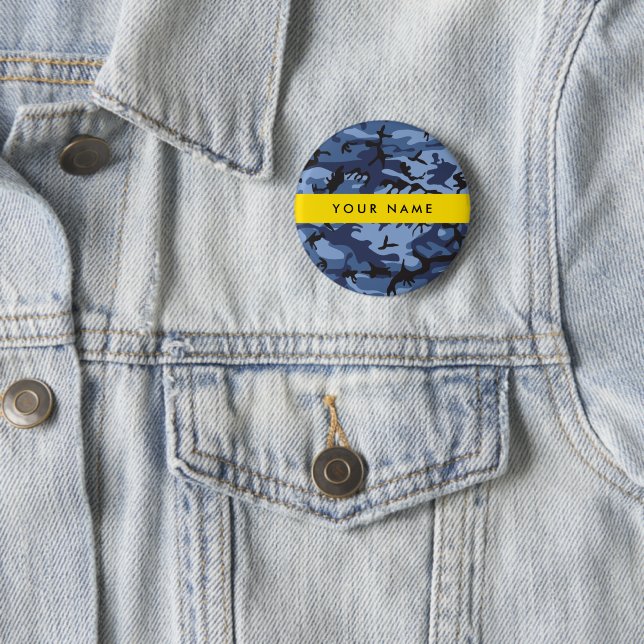 Navy Blue Camouflage Your name Personalize 2 Inch Round Button (In Situ)