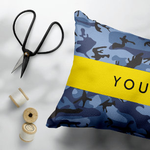 Navy Blue Camouflage Your name Personalize Accent Pillow