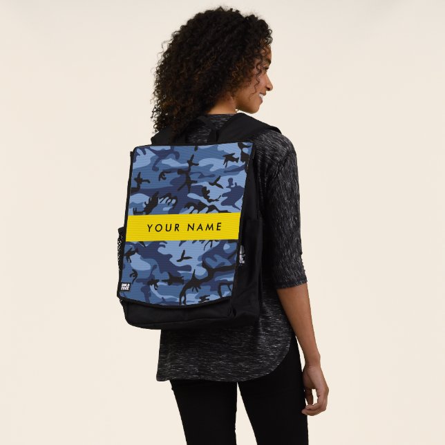 Navy Blue Camouflage Your name Personalize Backpack (Worn)