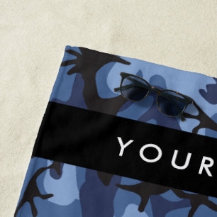 Navy Blue Camouflage Your name Personalize Beach Towel
