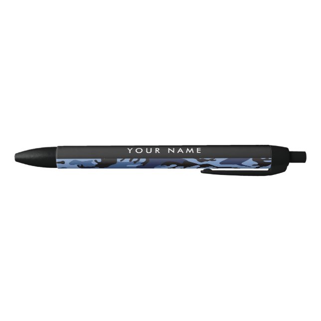 Navy Blue Camouflage Your name Personalize Black Ink Pen (Bottom)