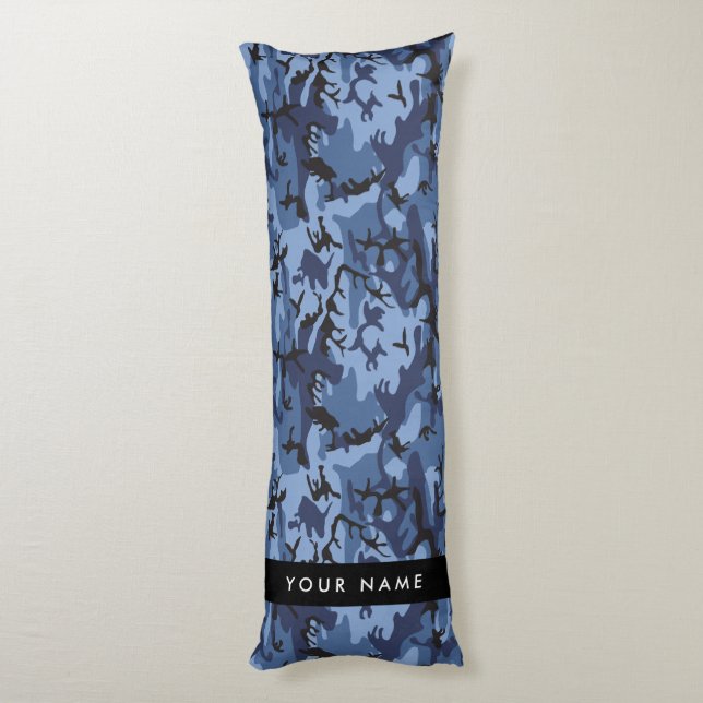 Navy Blue Camouflage Your name Personalize Body Pillow (Back (Vertical))