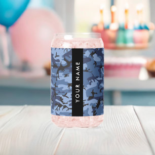 Navy Blue Camouflage Your name Personalize Can Glass