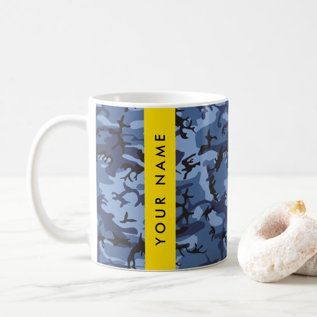 Navy Blue Camouflage Your name Personalize Coffee Mug (With Donut)