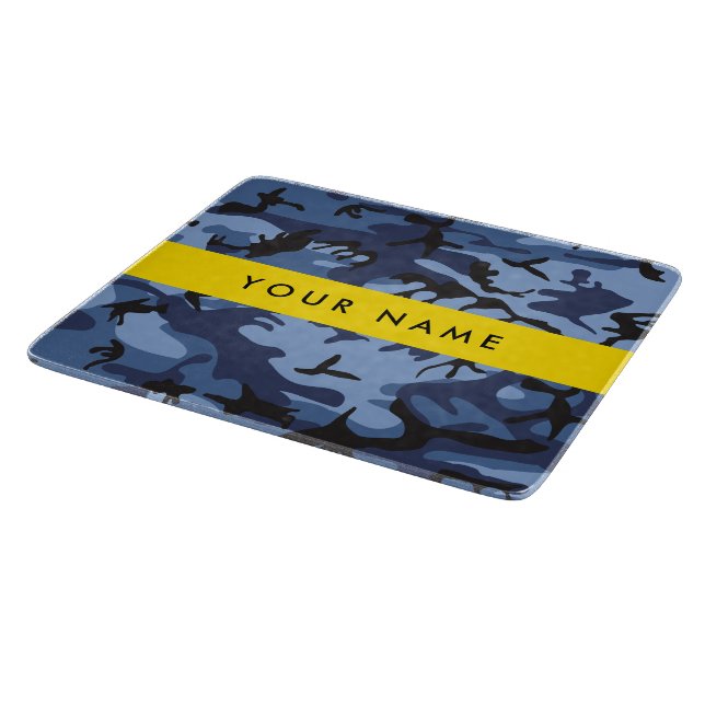 Navy Blue Camouflage Your name Personalize Cutting Board (Corner)
