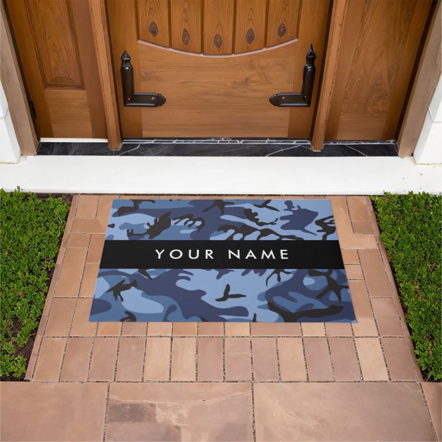 Navy Blue Camouflage Your name Personalize Doormat (Outdoor)