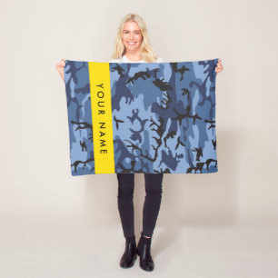 Navy Blue Camouflage Your name Personalize Fleece Blanket
