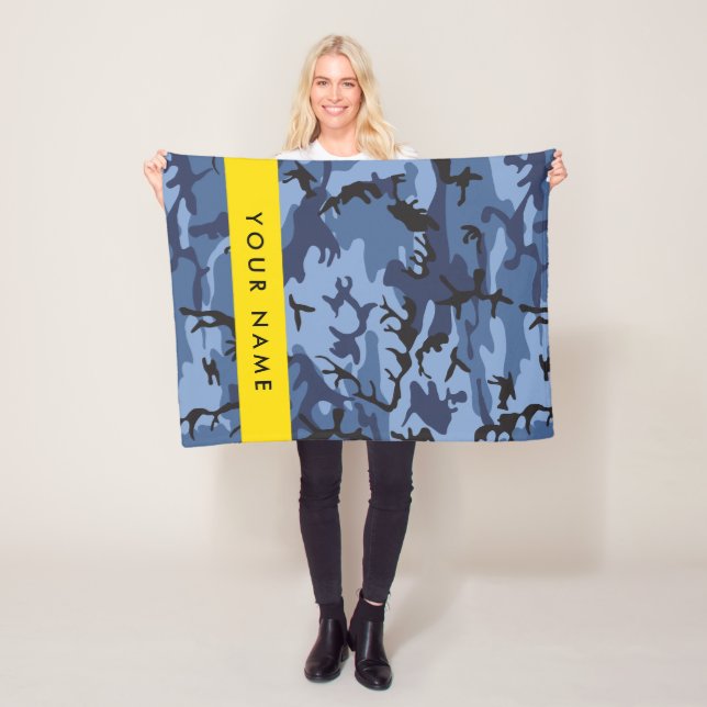 Navy Blue Camouflage Your name Personalize Fleece Blanket (In Situ)