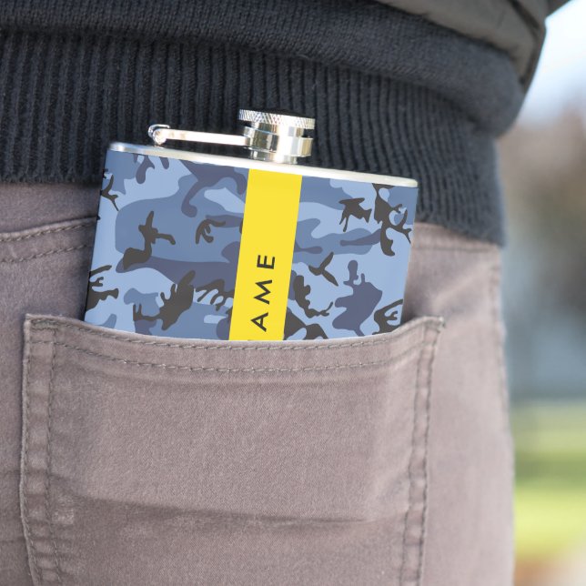 Navy Blue Camouflage Your name Personalize Hip Flask (In Situ)