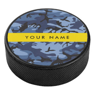 Navy Blue Camouflage Your name Personalize Hockey Puck