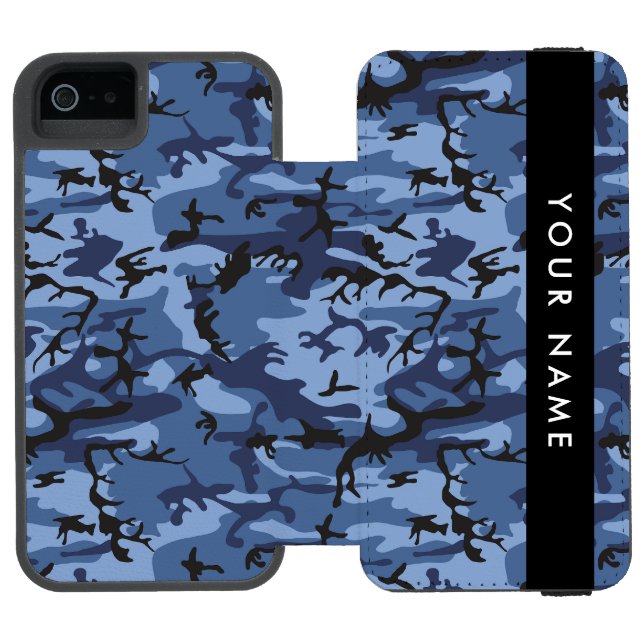 Navy Blue Camouflage Your name Personalize Incipio iPhone Wallet Case (Folio Open)