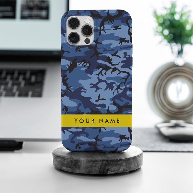 Navy Blue Camouflage Your name Personalize iPhone Case (Creator Uploaded)