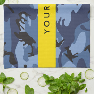Navy Blue Camouflage Your name Personalize Kitchen Towel