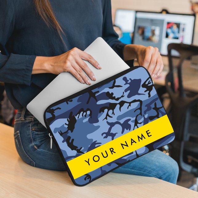 Navy Blue Camouflage Your name Personalize Laptop Sleeve (Creator Uploaded)
