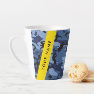 Navy Blue Camouflage Your name Personalize Latte Mug