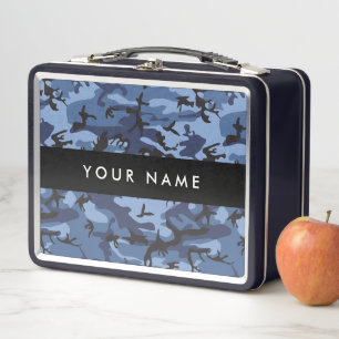 Navy Blue Camouflage Your name Personalize Metal Lunch Box