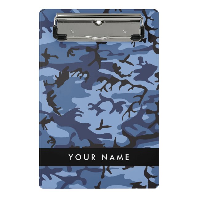 Navy Blue Camouflage Your name Personalize Mini Clipboard (Front)