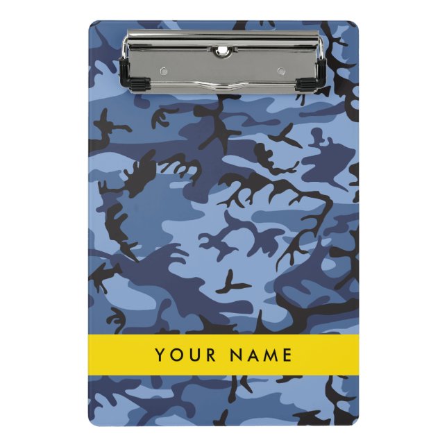 Navy Blue Camouflage Your name Personalize Mini Clipboard (Front)