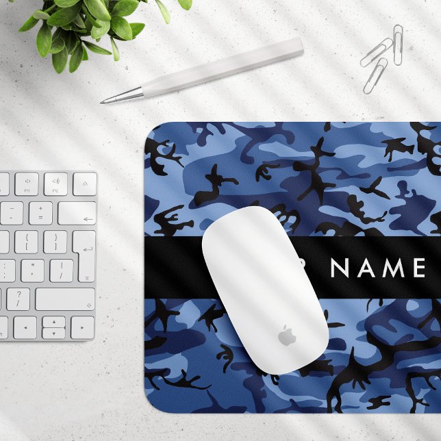 Navy Blue Camouflage Your name Personalize Mouse Pad (Creator Uploaded)