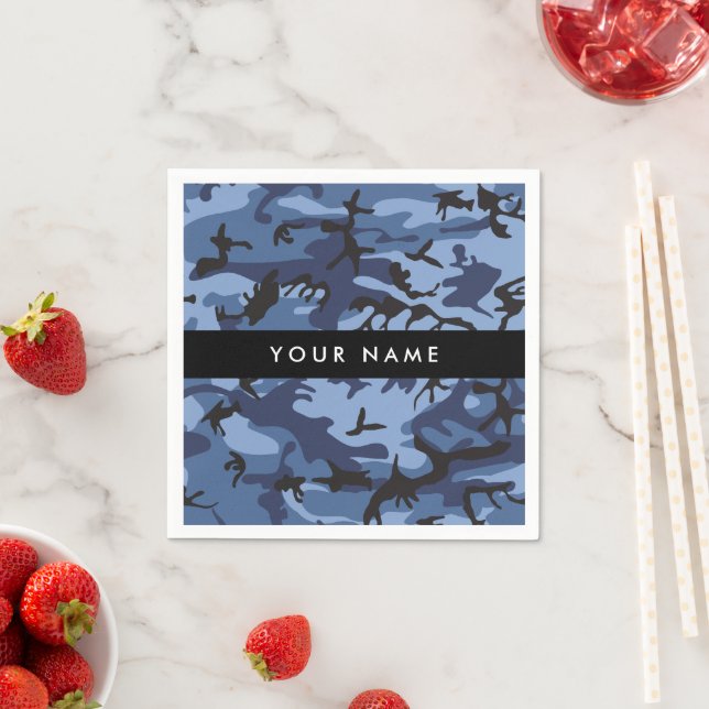 Navy Blue Camouflage Your name Personalize Napkin (Insitu)