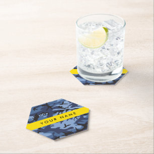 Navy Blue Camouflage Your name Personalize Paper Coaster