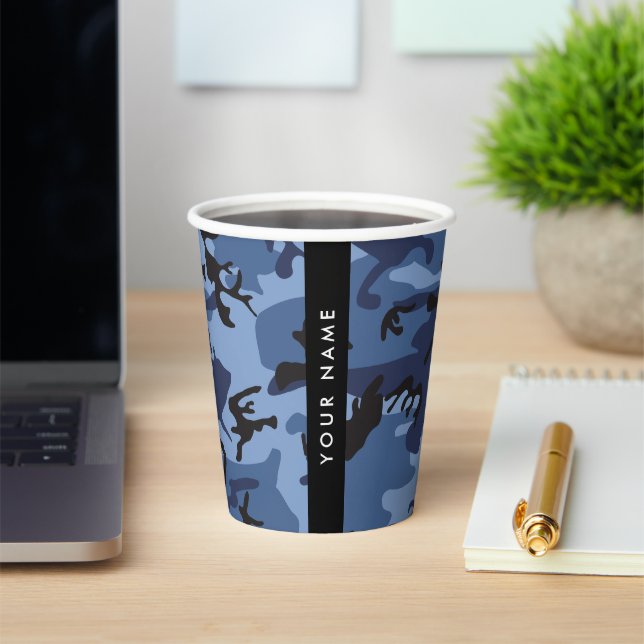Navy Blue Camouflage Your name Personalize Paper Cups (Insitu)
