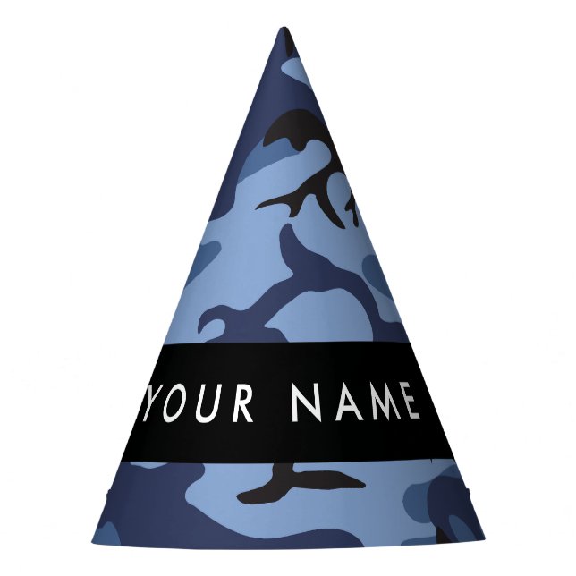 Navy Blue Camouflage Your name Personalize Party Hat (Front)