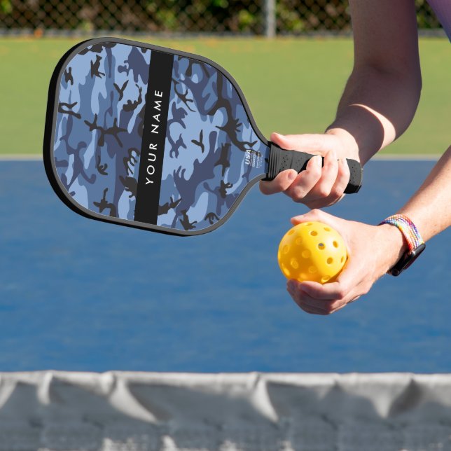 Navy Blue Camouflage Your name Personalize Pickleball Paddle (Insitu)