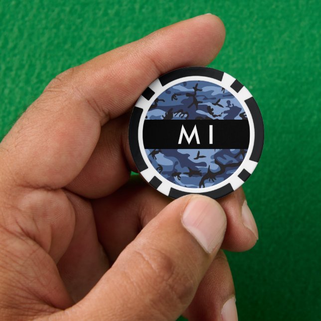 Navy Blue Camouflage Your name Personalize Poker Chips (Hand)