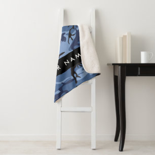 Navy Blue Camouflage Your name Personalize Sherpa Blanket