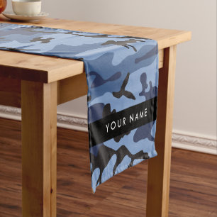Navy Blue Camouflage Your name Personalize Short Table Runner