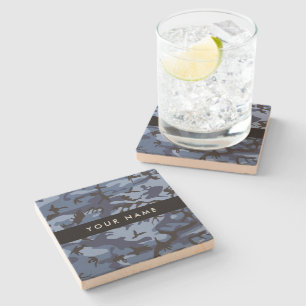 Navy Blue Camouflage Your name Personalize Stone Coaster