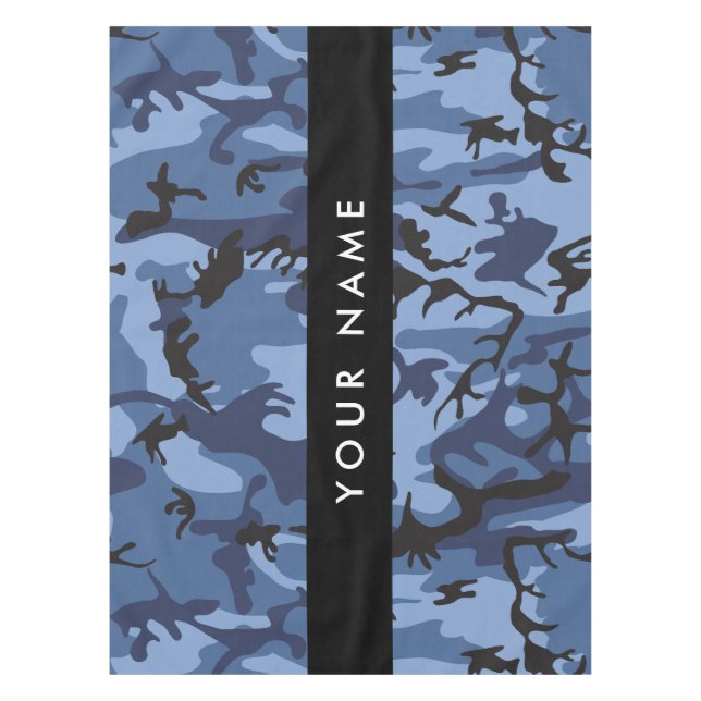 Navy Blue Camouflage Your name Personalize Tablecloth (Front)
