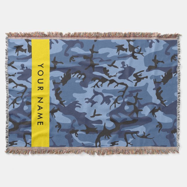 Navy Blue Camouflage Your name Personalize Throw Blanket (Front)
