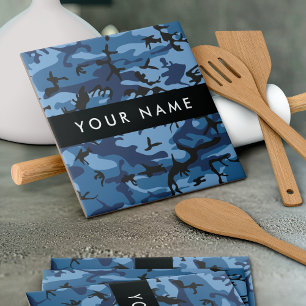 Navy Blue Camouflage Your name Personalize Tile