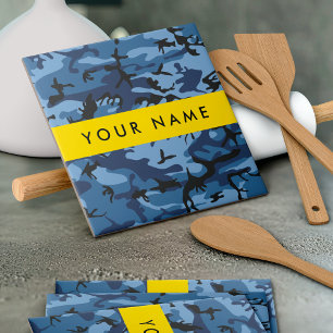 Navy Blue Camouflage Your name Personalize Tile